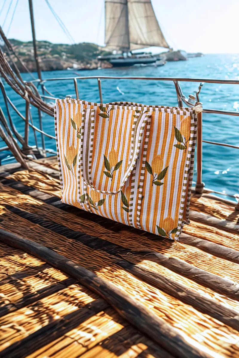 Amalf Reversible Cotton Tote Bag - Lemon by Sumavi