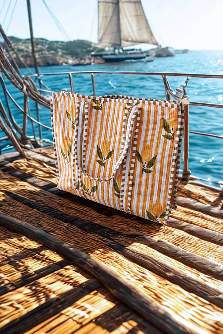 Amalf Reversible Cotton Tote Bag - Lemon by Sumavi