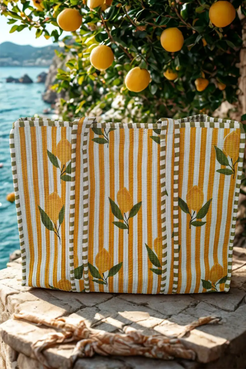 Amalfi Reversible Cotton Tote Bag - Lemon by Sumavi