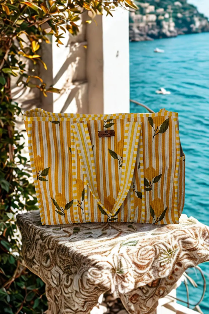 Amalfi Reversible Cotton Tote Bag - Lemon on Lemon by Sumavi