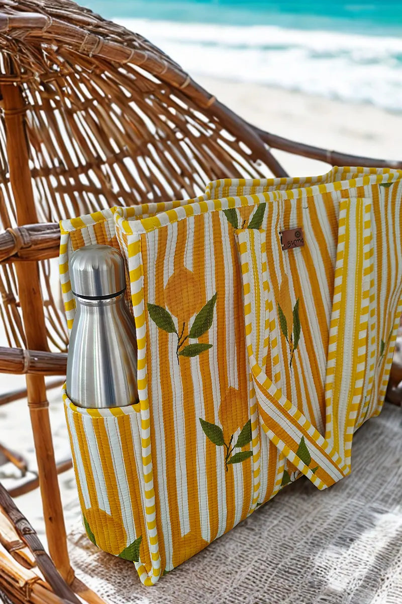 Amalfi Reversible Cotton Tote Bag - Lemon on Lemon by Sumavi