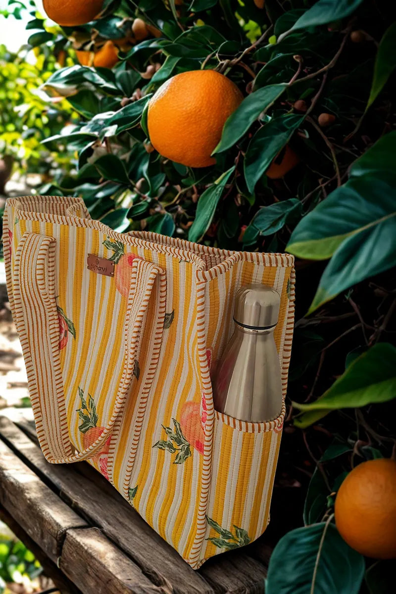 Amalf Reversible Cotton Tote Bag - Orange by Sumavi