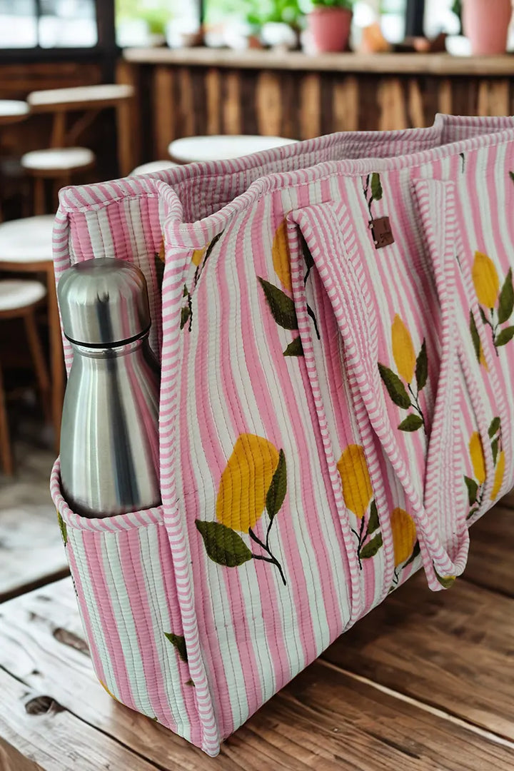 Amalfi Reversible Cotton Tote Bag - Pink Lemonade by Sumavi