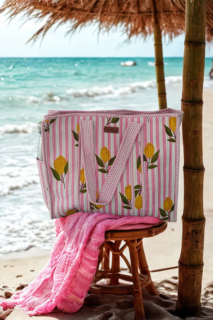 Amalfi Reversible Cotton Tote Bag - Pink Lemonade by Sumavi