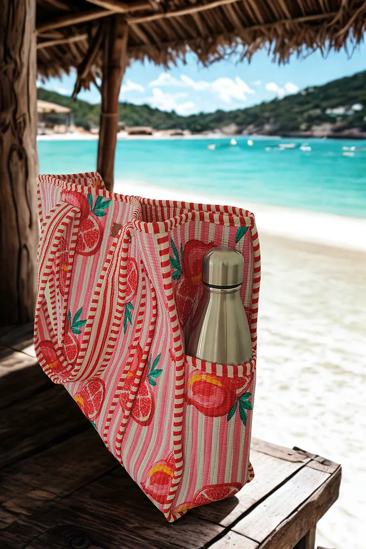 Amalfi Reversible Cotton Tote Bag - Pomegranate by Sumavi