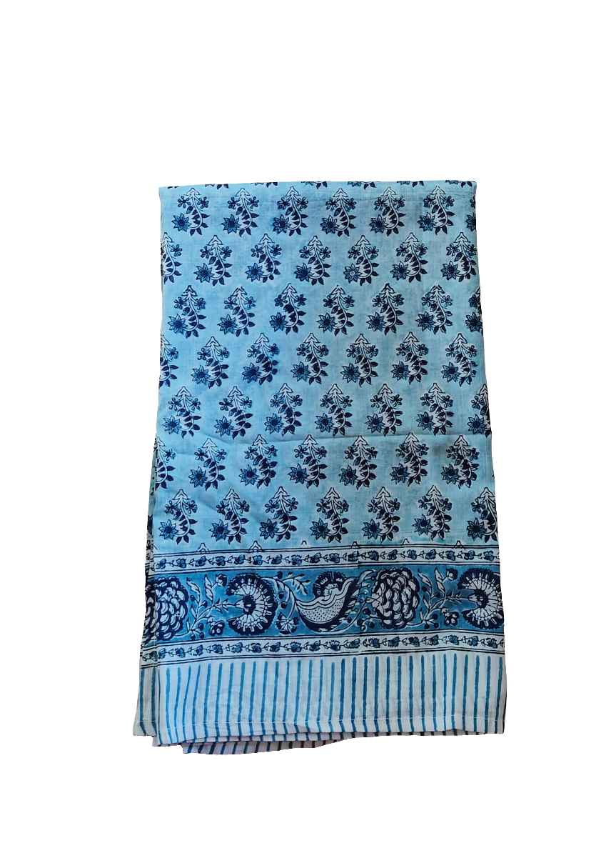 Mavi Floral Indian Hand Block Printed Cotton Sarong