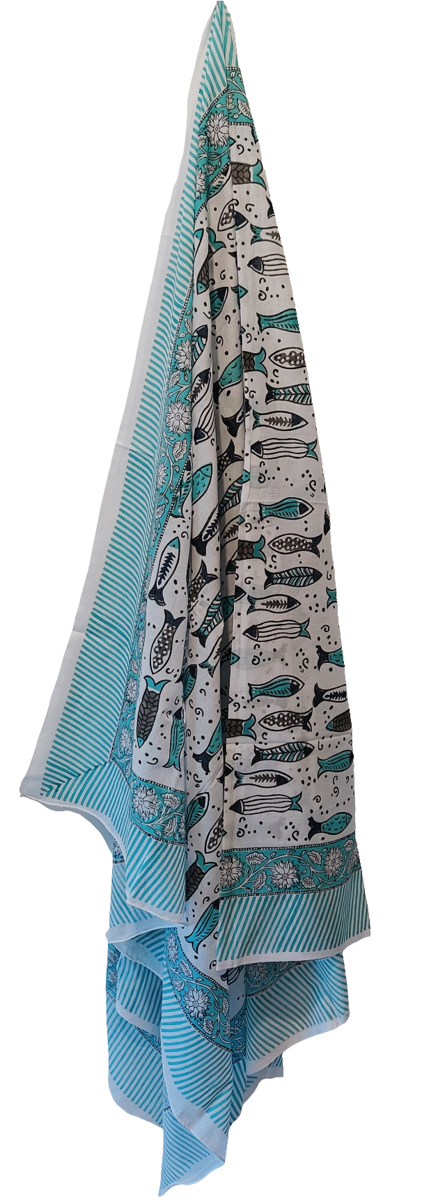 Milos Fish Turquoise Indian Hand Block Printed Cotton Sarong