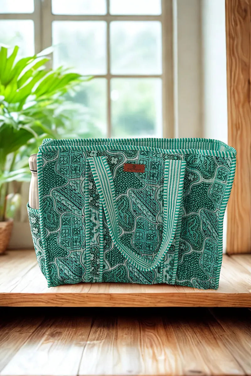 Batik Reversible Cotton Tote Bag - Lagoon by Sumavi