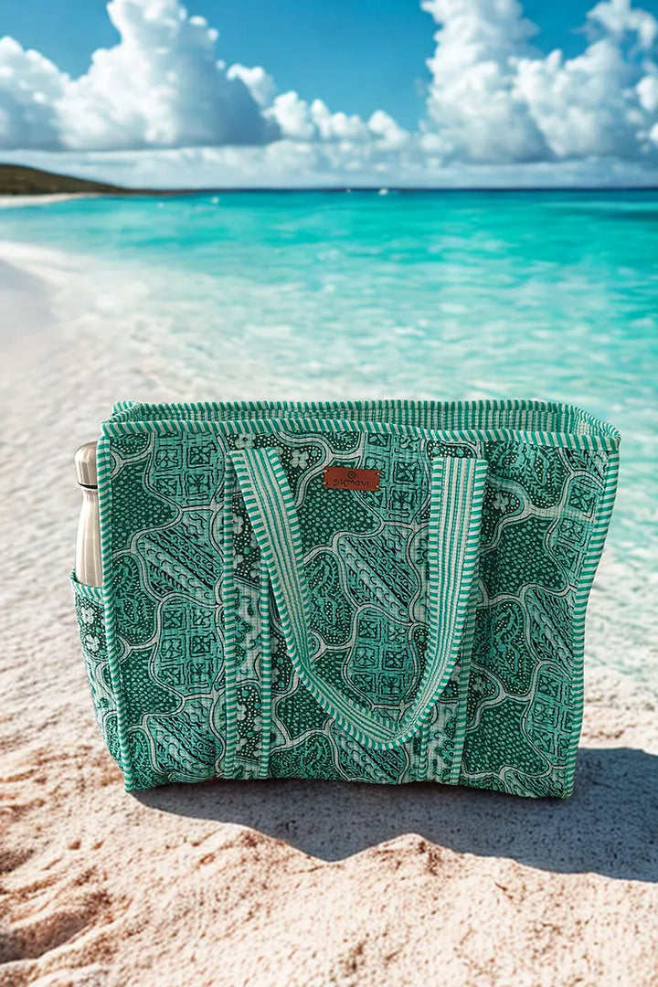 Batik Reversible Cotton Tote Bag - Lagoon by Sumavi