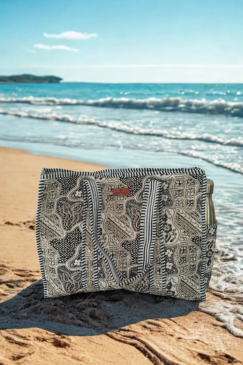 Batik Reversible Cotton Tote Bag - Navy by Sumavi