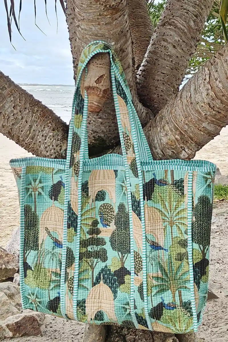 Casablanca Reversible Cotton Beach Bag Turquoise by Sumavi