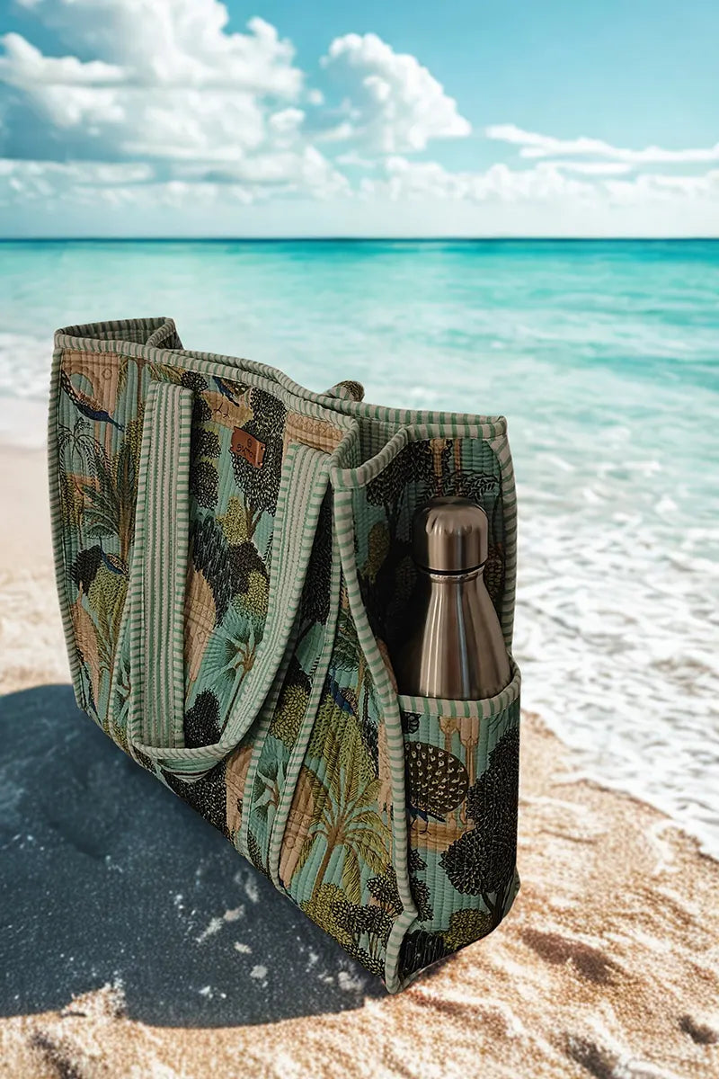 Casablanca Reversible Cotton Tote Bag - Turquoise by Sumavi