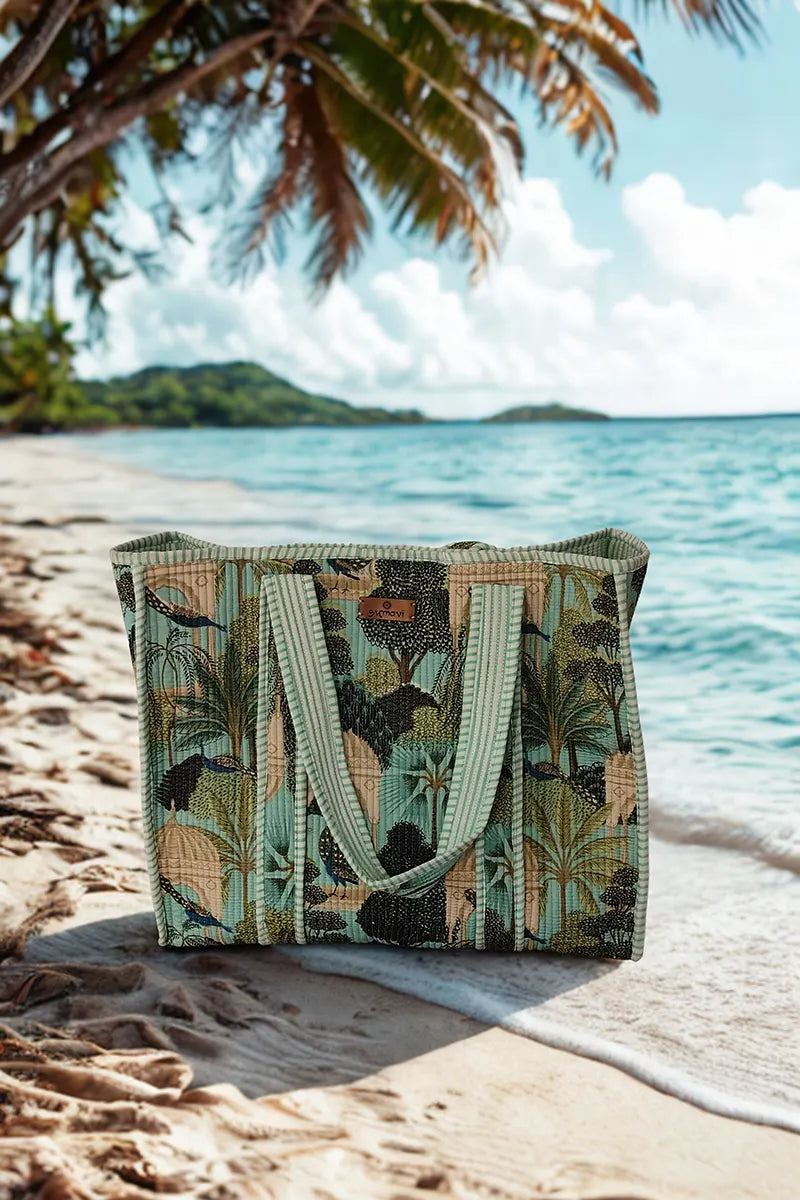 Casablanca Reversible Cotton Tote Bag - Turquoise by Sumavi
