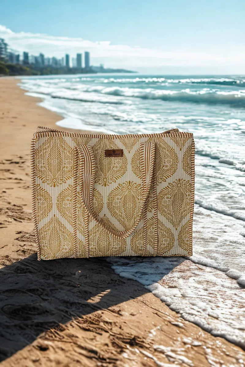 Marli Reversible Cotton Tote Bag - Gold by Sumavi