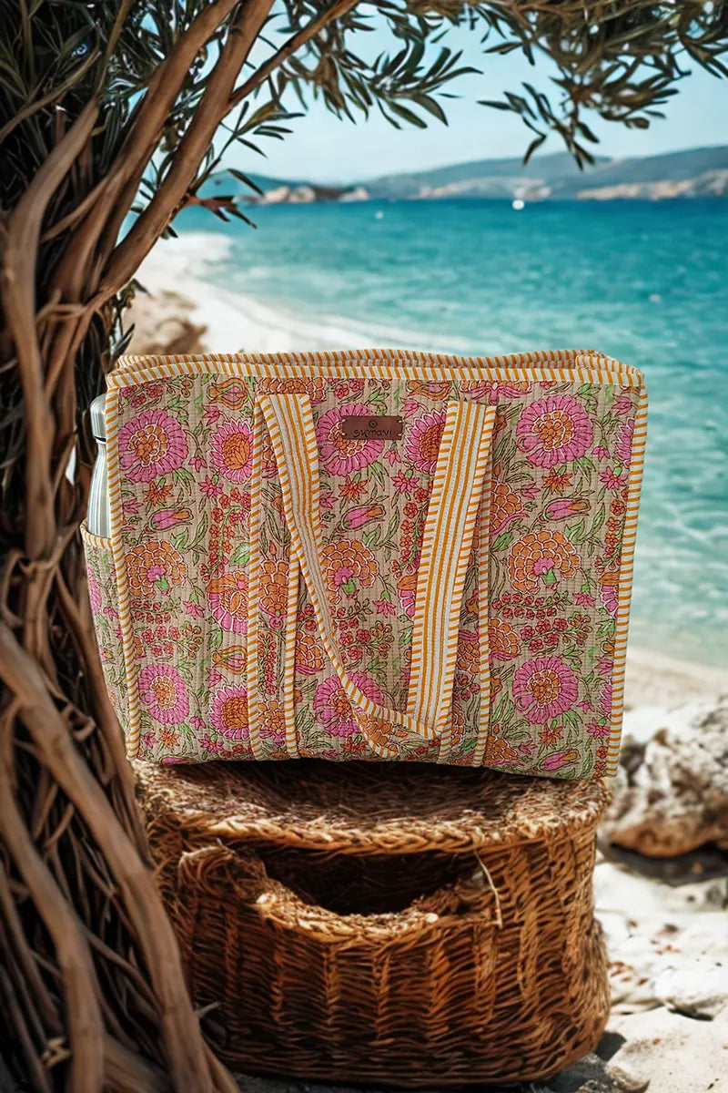 Posy Reversible Cotton Tote  Bag - Tangerine by Sumavi