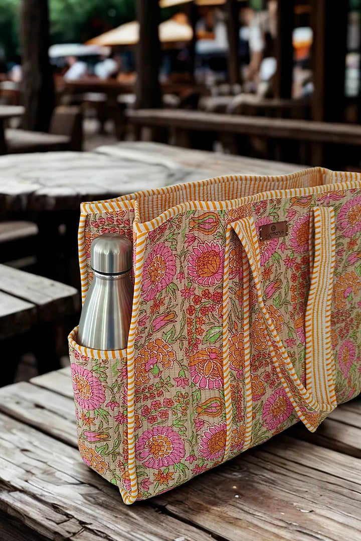 Posy Reversible Cotton Tote  Bag - Tangerine by Sumavi