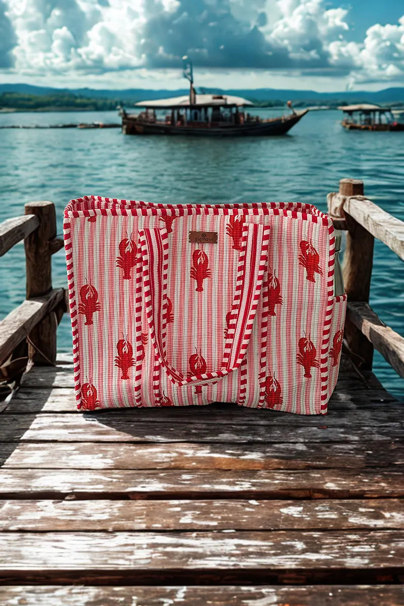 Rock Lobster Reversible Cotton Tote Bag - Pink by Sumavi