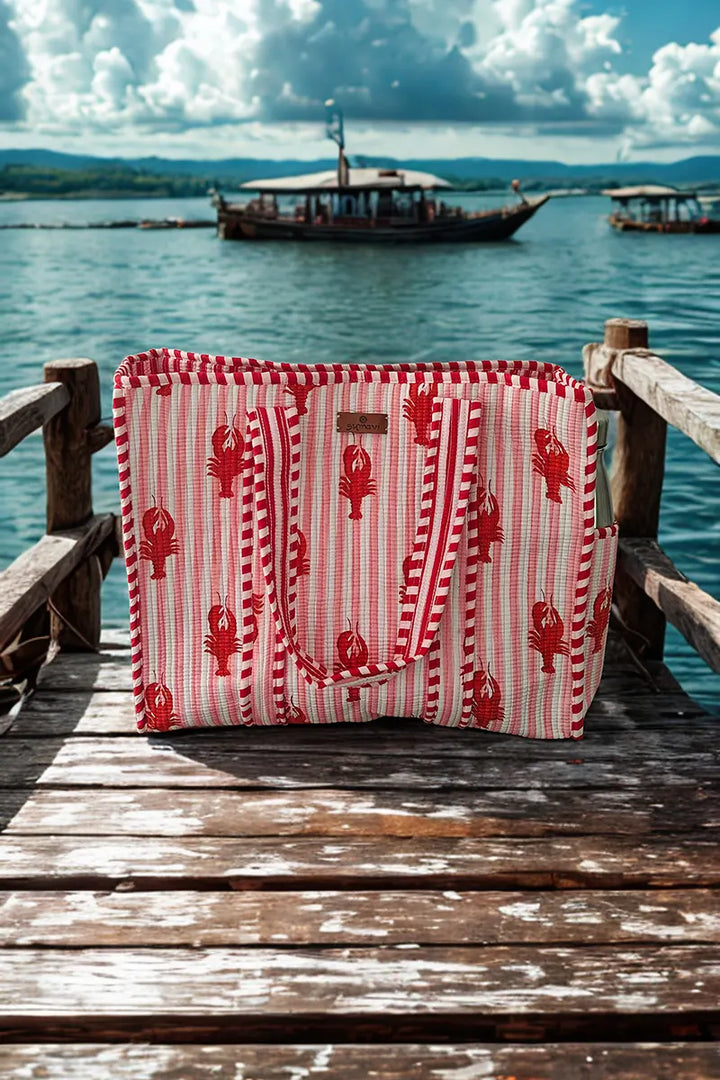 Rock Lobster Reversible Cotton Tote Bag - Pink by Sumavi