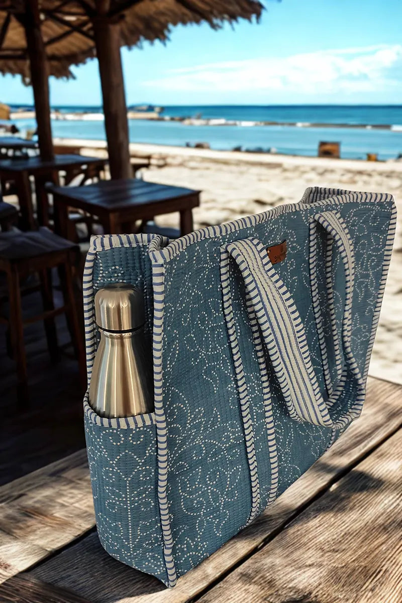 Santorini Reversible Cotton Tote Bag - Blue by Sumavi