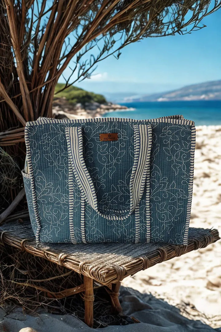 Santorini Reversible Cotton Tote Bag - Blue by Sumavi