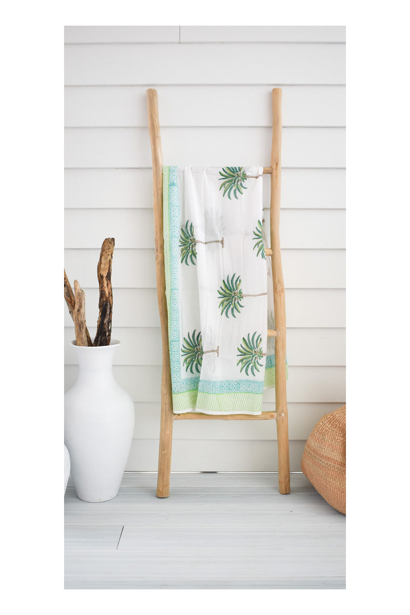 Island Vibes Palm Indian Hand Block Printed Cotton Sarong - Sumavi