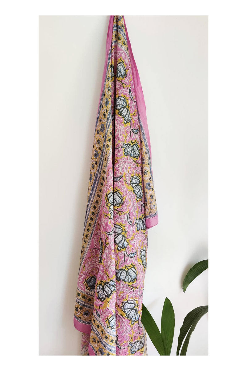 Lilac Bloom Indian Hand Block Printed Cotton Sarong - Sumavi