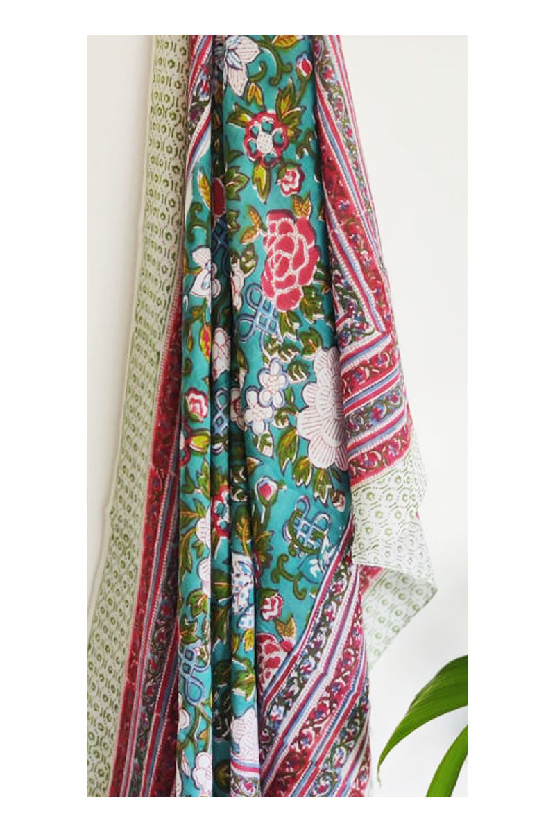 Zen Garden Jade Hand Block Printed Cotton Sarong - Sumavi